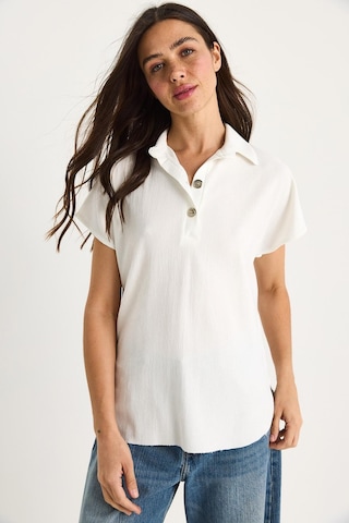 Shade Kadın Polo Yaka Oval Etek Uçlu Rahat T-shirt 4070 60283402 - Beyaz