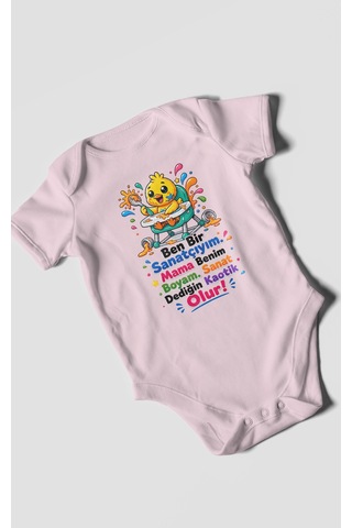 Morivokids Ben Bir Sanatçıyım Yazılı Kısa Kollu Bebek Body %100 Pamuk Bebe Pembe