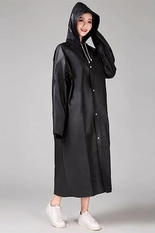 Netodak Siyah Kadın Erkek Yağmurluk Kapüşonlu Çıtçıtlı Eva Unisex Pratik Kapşonlu Yağmurluk Xl Büyük Beden Pembe Siyah