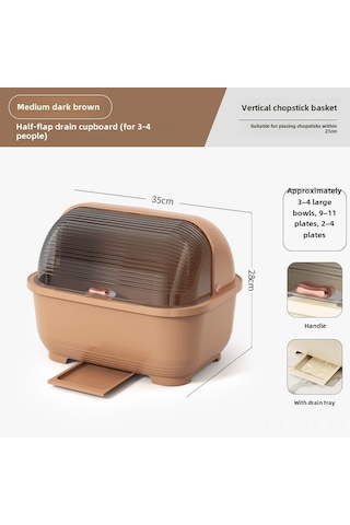 Xiyyadms Kahverengi Orta Boy Yarı Açık Kapaklı Plastik Sulama Özelliği Li Kitchen Gereçleri Depolama Kutusu - 3-4 Kişilik Bulaşık Dolabı Organizatörü Diğer