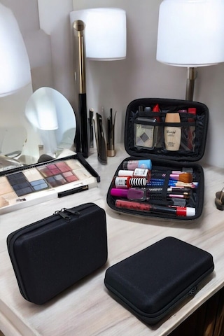 Makyaj Çantası Sert Kapaklı Kozmetik Seyahat Organizeri Siyah