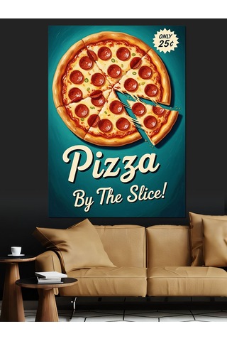 Pepperoni Pizza Yemek Posteri Dekoratif Kanvas - Mdf Ahşap Tablo