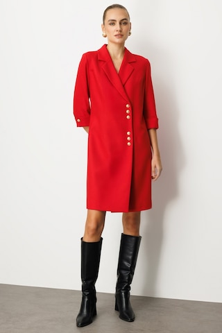 Ekol Kadın Kruvaze Yaka Düğmeli Elbise 4009 Kırmızı Kırmızı