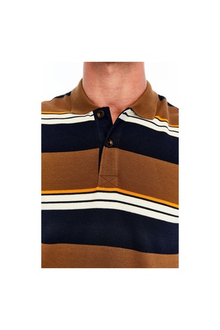 AR-MA Arma Erkek Ribanalı Regular Fit Çizgili %95 Pamuk %5 Elastane Ringel Pike Kumaş Polo Yaka Düğmeli Sweatshirt K30554953102 Kahverengi