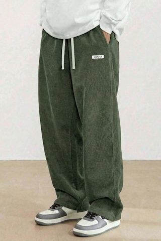 Genius Store Genıus Erkek Pantolon Fitilli Kadife Bol Paça Oversize Pantolon Haki