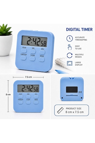 Dol288- Mavi Öğrenci Kronometre Büyük Lcd Ekranlı Manyetik Zamanlayıcı Alarm, Geri Sayım, Ileri Sayım, Kronometre Ve Saat Modu Ders, Mutfak, Spor Ve Ofis Için