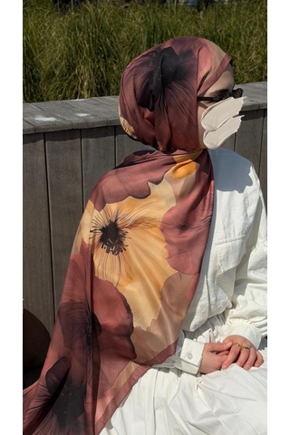 Qalortex Scarf Pamuklu Rosaly Desen Şal-gül Kurusu