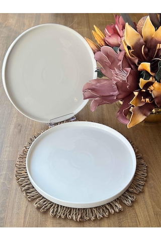 Porselen Yuvarlak Sunum Tabak 2'li Beyaz