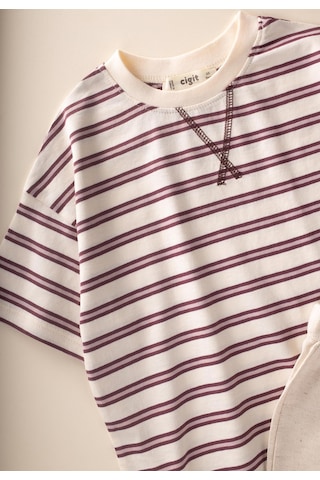 Cigit Oversize T-shirt Geniş Kesim Pantolon Takım 2-10 Yaş Mürdüm Çizgili