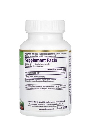 Paradise Herbs, Maca, 60 Vegetarian Capsules 250 Mg Per Capsule