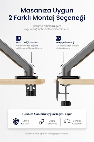 17-34" Lynx Series Gaz Pistonlu Monitör Kolu 10 Kg Kaldırma Vesa Uyumlu Stand Grey