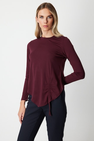 On Fashion On Asimetrik Kesim Yanı İpli Büzgülü Detaylı Sıfır Yaka Bluz Bordo