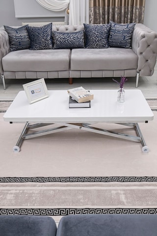 Home Üst Tabla Mdf Beyaz Oval Köşe Alt Krom