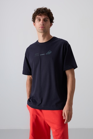 Tommy Life Lacivert Pamuklu Kalın Yumuşak Dokulu Oversize Fit Baskılı Erkek T-shirt - 88330 Lacivert