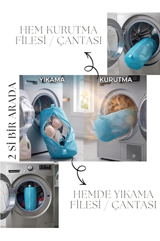 2'si Bir Arada Yıkama Ve Kurutma Filesi, Xl Büyük Boy Çamaşır Yıkama Çantası, Yıkama Filesi, Yıkama Esnasında Açılmayan Fermuar, Yırtılmaz Ve Dayanıklı Kalın Petek Mesh Dokulu Kumaş, Yıkama Torbası Mavi/ Beyaz