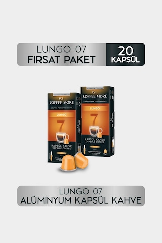 Coffee More 7 Lungo Kapsül Kahve 10 X 2 Paket 20 Adet Nespresso Uyumlu Kapsül Kahve