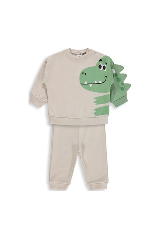 Civil Baby Dinozor Baskılı 3-18 Ay Takım - Bej Taş Rengi