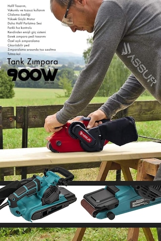 Assur 900W Elektrikli Vakumlu Tozsuz Cila Özellikli Tank Zımpara Makinesi - 1744