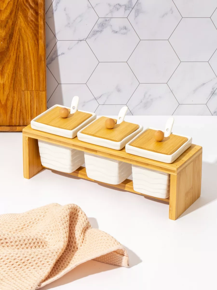 Muscari Home 3'lü Seramik Kapaklı Baharat Kavanozu Seti 240911208 Beyaz