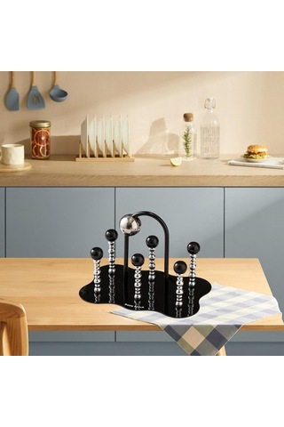 Trendooze 6 Süzgeci Yemek Masası Bardak Kurutma Rafı Ters Ofis Siyah Siyah