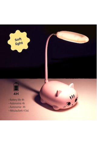 My Kitty Şarj Edilebilir Esnek Boyunlu Led Masa Lambası - Göz Dostu Gece Lambası Pembe