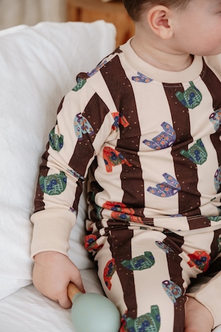 Kazak Baskılı Color Shapes Çocuk Pijama Seti Bej