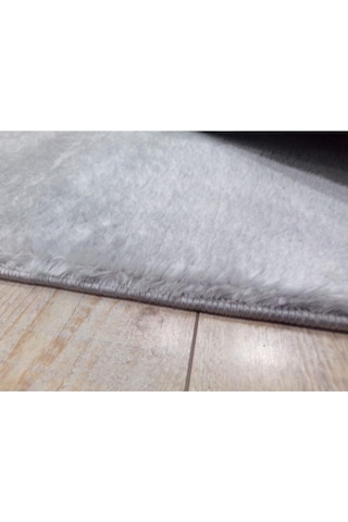 Balat Halı Saçaklı Kalın Yumuşak Kaymaz Taban Açık Gri Peluş Halı Gri