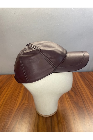%100 Deri Unisex Standart Kalıp Cap Şapka Bordo