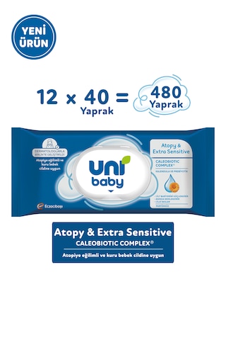 Uni Baby Atopy & Extra Sensitive Atopik Ciltlere Özel Islak Mendil 12x40 480 Yaprak 12'li Set
