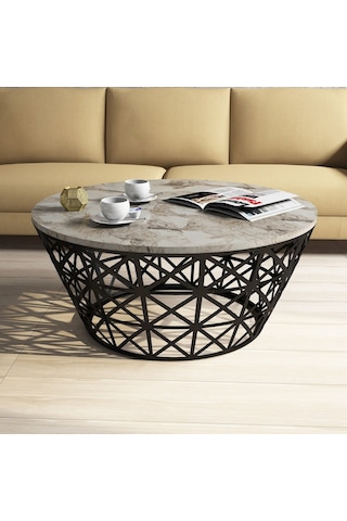 Variant Stil Metal Mermer Desenli Orta Sehpa - Beyaz Mermer