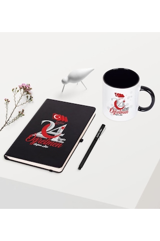 Kişiye Özel Bugün Günlerden Öğretmen Temalı Siyah Defter Kalem Ku N11.3085