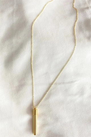Dilek Kolyesi Unisex Kapaklı Çubuk Bar Kolye Gold Pembe