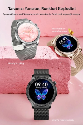 Spovan Papillon Crown Amoled Ekran Akıllı Saat (Distribütör Garantili)