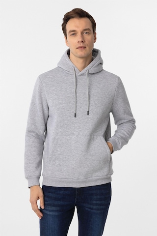 Süvari Gri Regular Düz Kapüşonlu Yaka Sweatshirt Gri