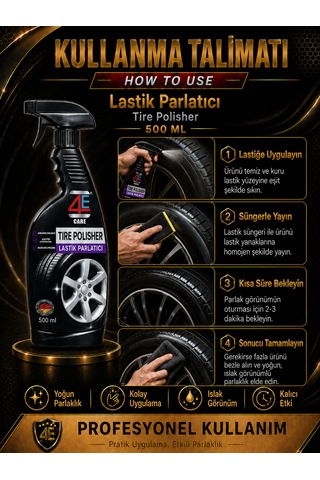 4e Care Lastik Parlatıcı 500 Ml Islak Görünüm Uzun Süre Etkili Lastik Süngeri li