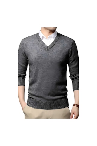 Tezzgelsin 3'lü Erkek V Yaka Uzun Kol Triko Tüylenmez Süveter Erkek Slim Fit Süveter Bordo - Füme - Lacivert