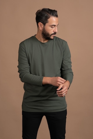 Regular Fit Bisiklet Yaka Rayon Kumaş Full Likralı Uzun Kol Sweatshirt Yeşil