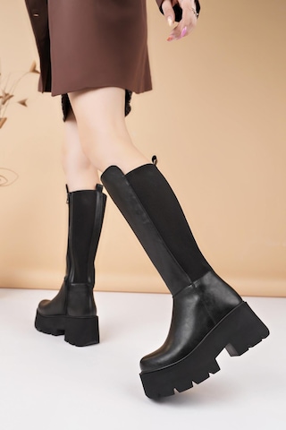 Nesilshoes Nesil Shoes Carel 607 Siyah Strech Platform Kadın Çizme