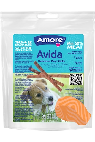 Amore Avida Salmon Dog Sticks Balıklı Köpek Ödül Çubukları 12'li
