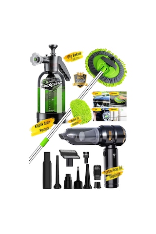 Premium Turbo Vakumlu Kablosuz Mini Araç Süpürgesi Köpük Atan Pompa Teleskopik Mikrofiber Takım