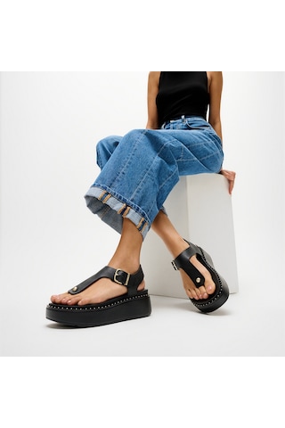 090 All Black Sandalet Kadın A3f-090 Fitflop Gen-ff Max Bucle Tumbled-leather Toe-post Sandals siyah