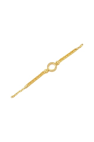 Altın Kaplama İmitasyon Zirkon Taşlı Zincirli Çeyrek Çerçeve Bileklik Blk-1166 Altın