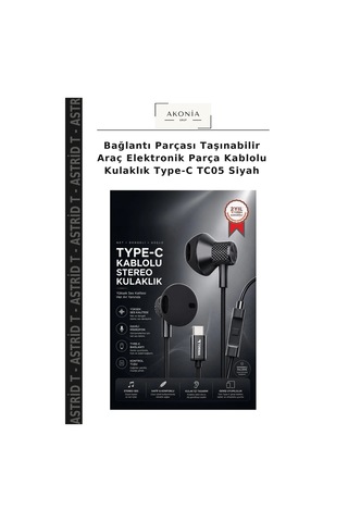 Bağlantı Parçası Taşınabilir Araç Elektronik Parça Kablolu Kulaklık Type-c Tc05 Siyah