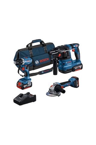 Bosch 18V Akülü Set GSR+GWS+GBH 3x 4.0Ah Akü + Şarj Aleti - 0615A5007L