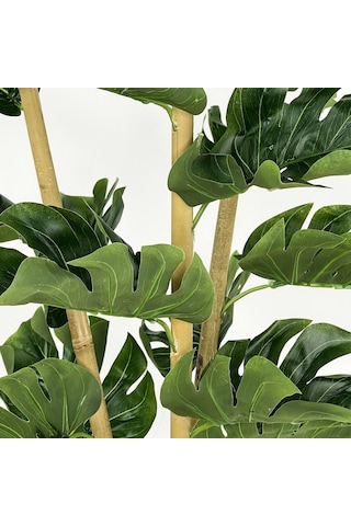 Yapay Çiçek Monstera Bambu Saplı Deve Tabanı Gümüş Saksılı Salon