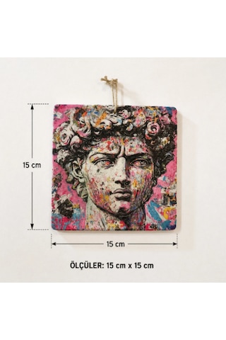 David Heykeli Desenli Doğal Taş Duvar Süsü 15x15 Cm Modern Sanat Dekoratif Taş Pano -