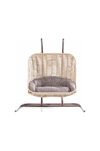 Decorfine Hamak Balina Model Çift Kişilik Rattan Salıncak Açik Kahve Krem