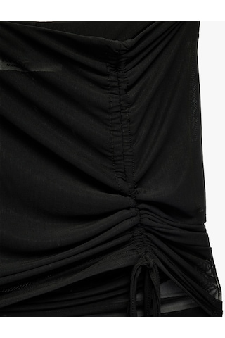 Koton Slim Fit Büzgülü Tül Mini Pareo Plaj Eteği Siyah 6sak70029mk