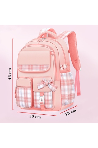 Kız Çocuk Okul Sırt Çantası Ergonomik Özel Tasarım Çok Bölmeli Geniş Kapasite Okul Çantası Pembe
