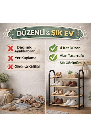 4 Katlı Ayakkabılık Ahşap Raflı Çok Amaçlı Ayakkabı & Düzenleyici Raf